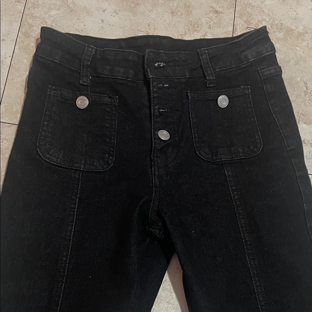 Black Denim Jeans with Silver Buttons